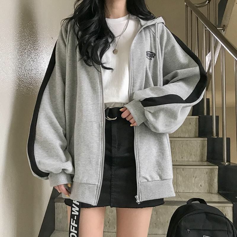 Áo hoodie IELGY lót vải nhung có khóa kéo in chữ phong cách Hàn Quốc thời trang cho nữ