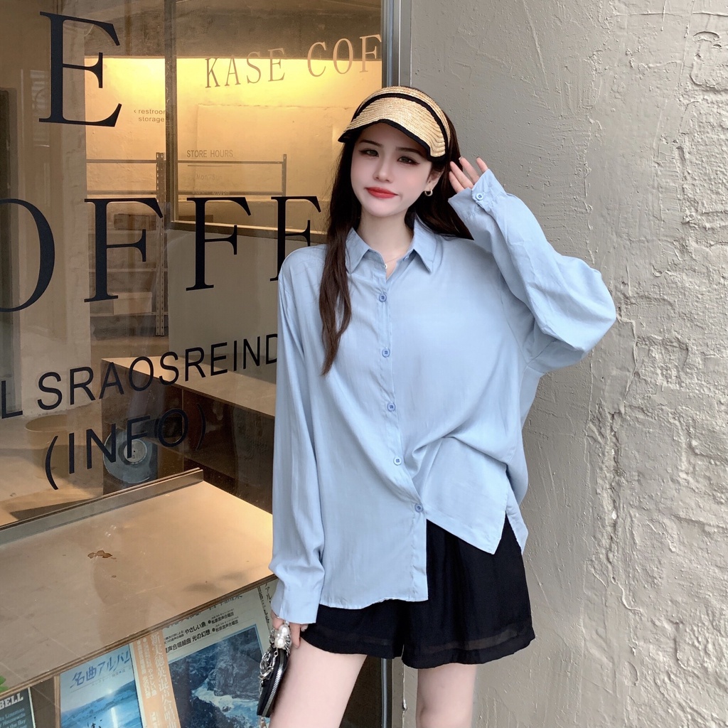 SUXI Áo Sơ Mi Chống Nắng Tay Dài Dáng Rộng Màu Sắc Đơn Giản Dễ Phối Đồ Cho Nữ