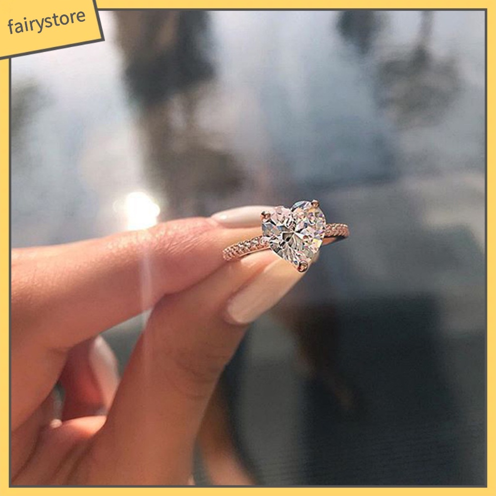 Nhẫn Hợp Kim Đính Đá Hình Trái Tim Sang Trọng Cho Nữ