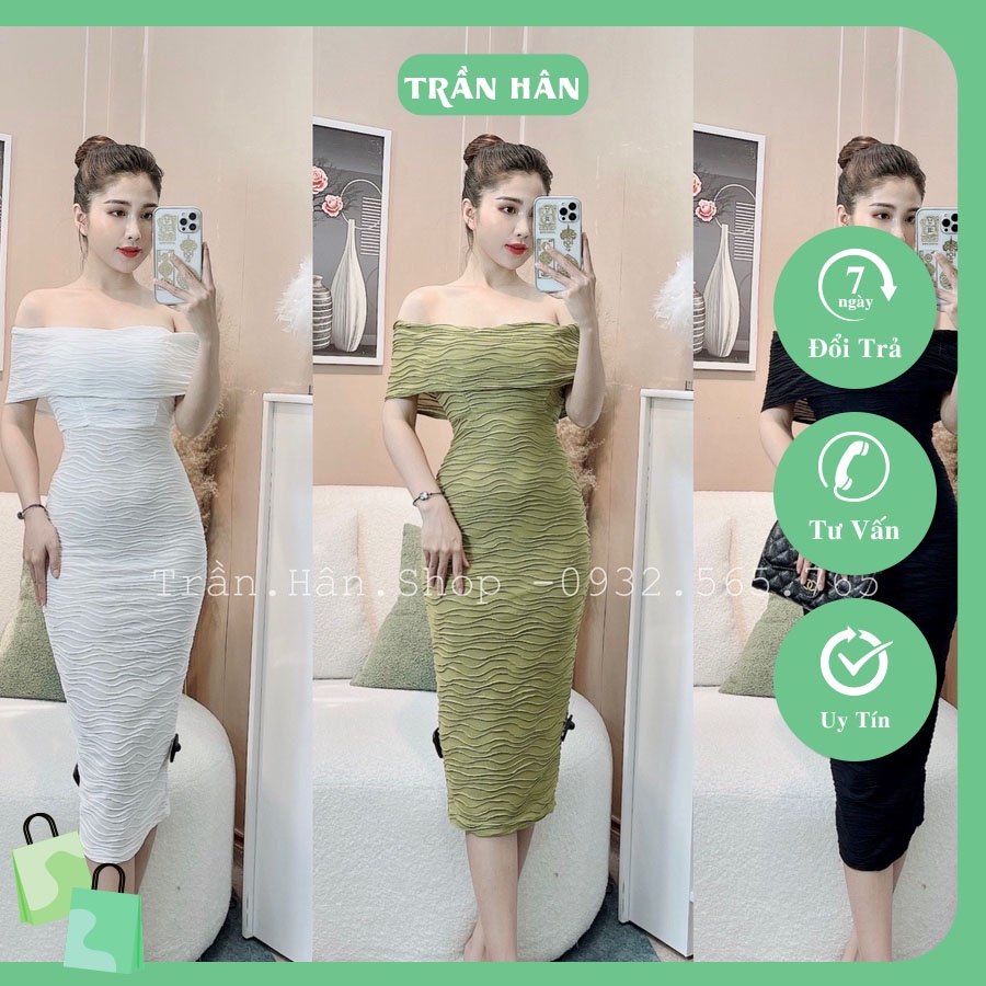Váy trễ vai nữ chất xốp dáng dài sexy, gợi cảm mang đi chơi đi tiệcI Trần Hân Shop 3007200