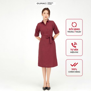 Đầm suông nữ thiết kế GUMAC, cổ sơ mi màu đỏ quyến rũ DB529