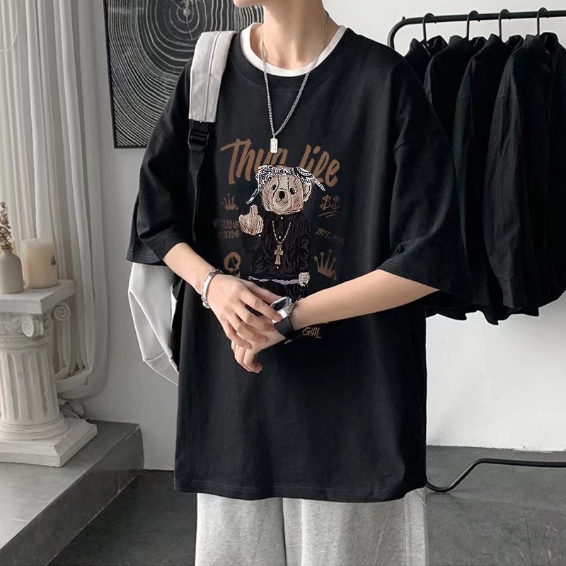 Áo Thun Tay Ngắn Cổ Tròn Họa Tiết Gấu Hoạt Hình Thời Trang Dành Cho Nam Size M-8XL