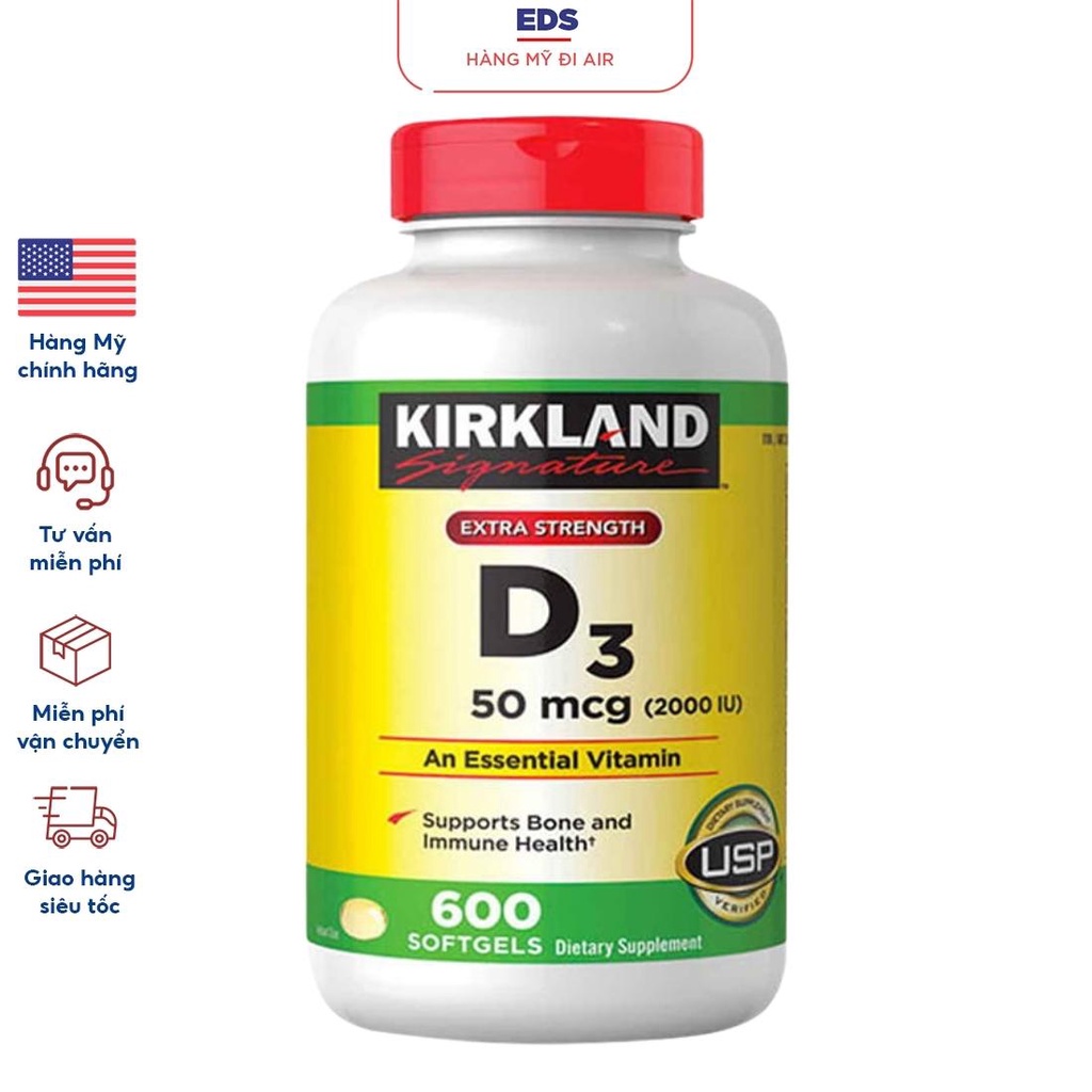 Viên uống vitamin d3 Kirkland Extra Strength D3 50mcg date 2024 - EDS Hàng Mỹ