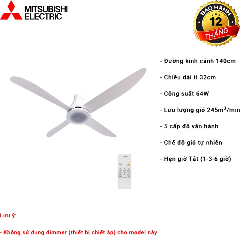 Quạt trần Mitsubishi 4 cánh C56-RA4 CY-GY , C56-RA4 SF-GY  BẢO HÀNH TẠI NHÀ