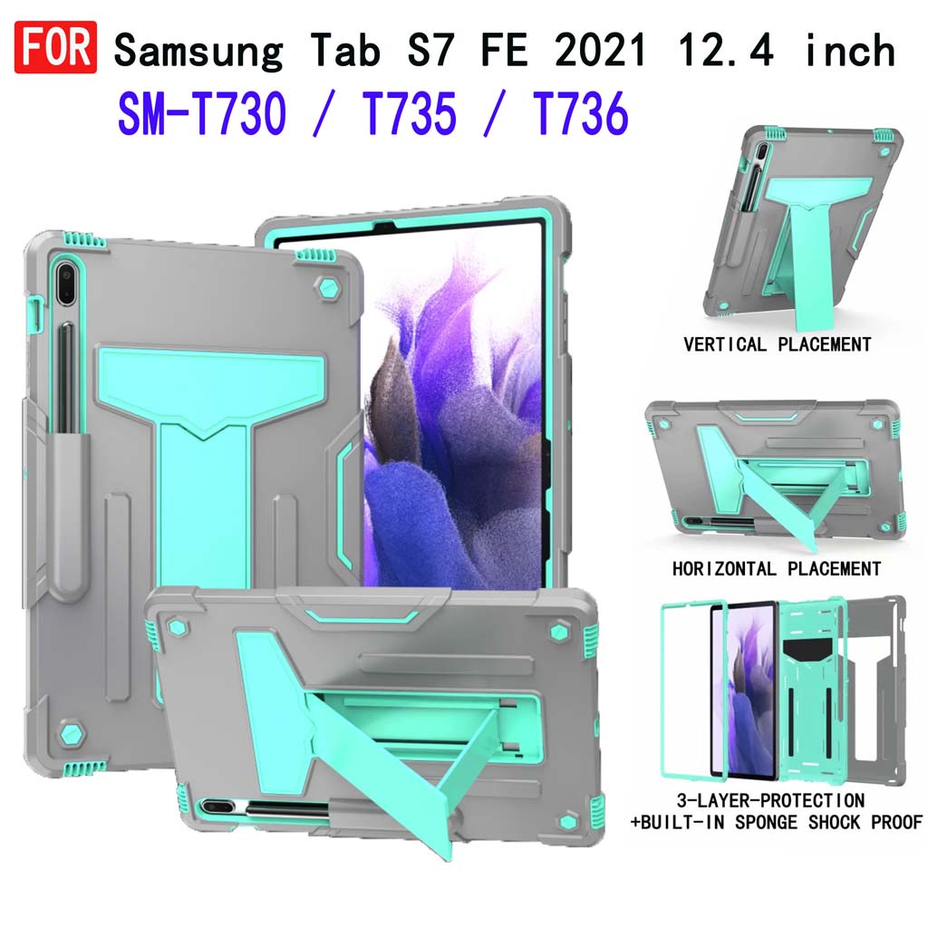 Ốp Máy Tính Bảng Bằng PC Silicon Chống Sốc Chống Rơi Kèm Giá Đỡ Cho Samsung Tab S7 FE 2021 12.4 inch SM T730 T735 T736