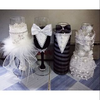 Set combo ly cưới và bộ bình hoa cặp tình nhân Cô dâu chú rể