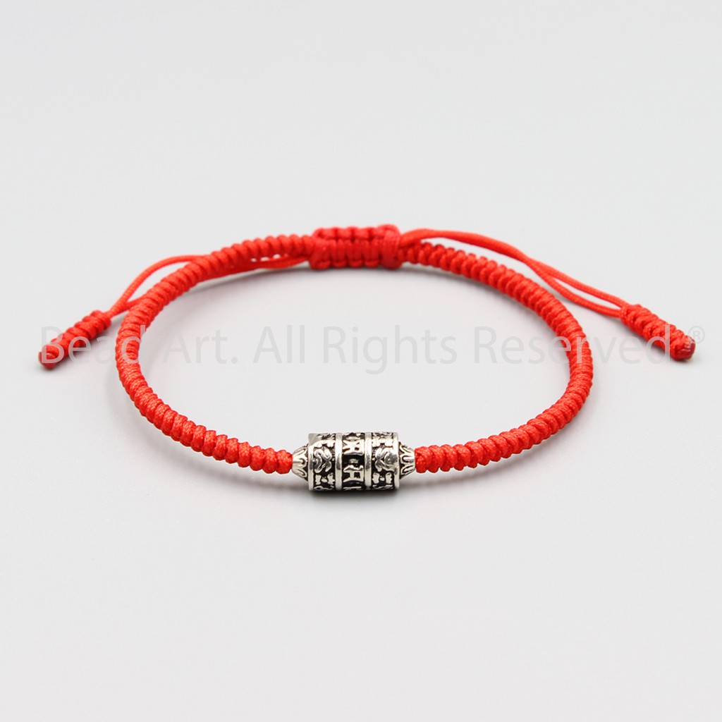 Vòng Tay Thắt Dây Đỏ Tibet Phối Charm Bạc 925 Lục Tự Chú Om Mani Padme Hum, Vòng Tay Phong Thuỷ, Chuỗi Hạt S50 - Bead Ar