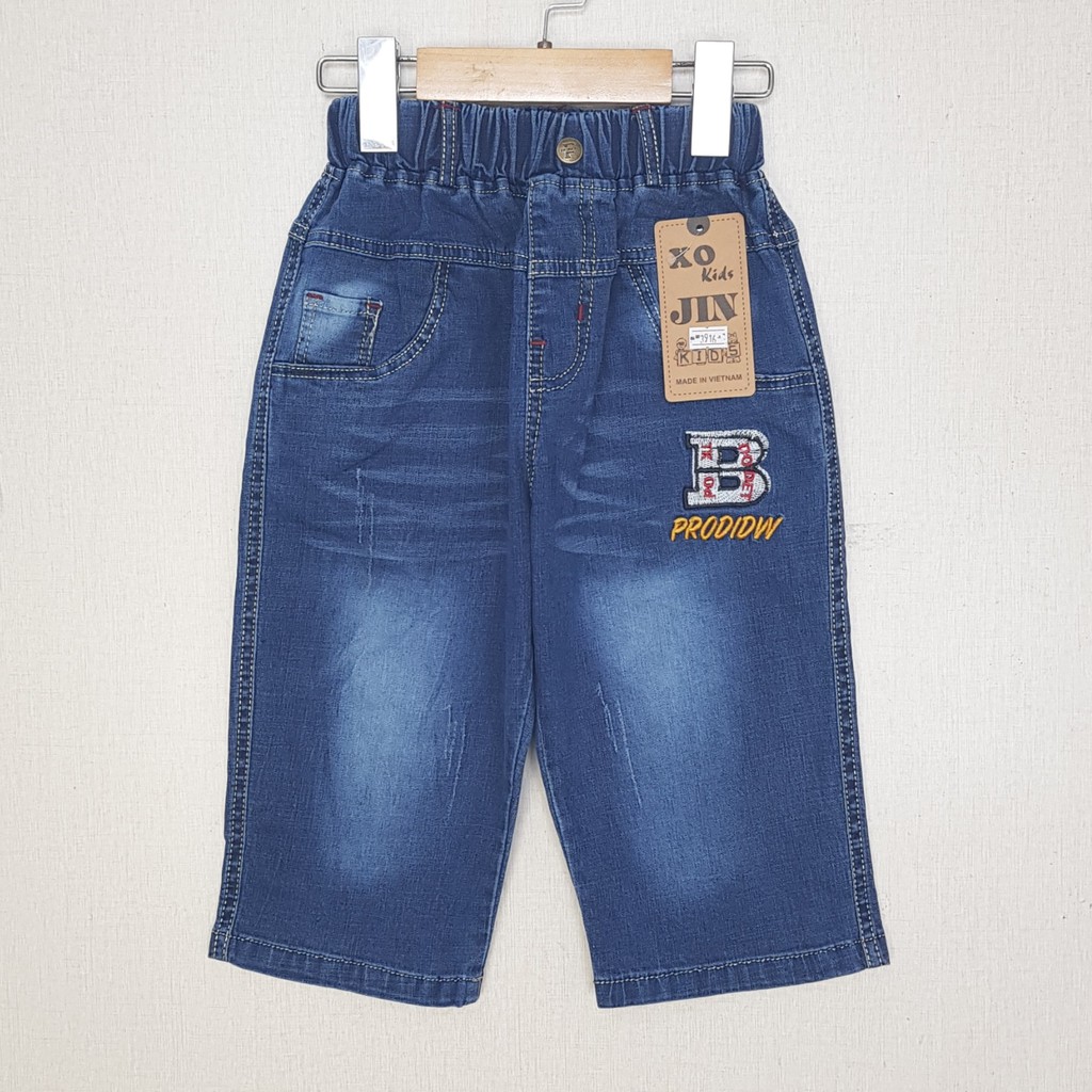 BJ0009- A1 quần Jean nam lửng co giãn thêu chữ B màu xanh đậm, hiệu XOKids, size 7-12