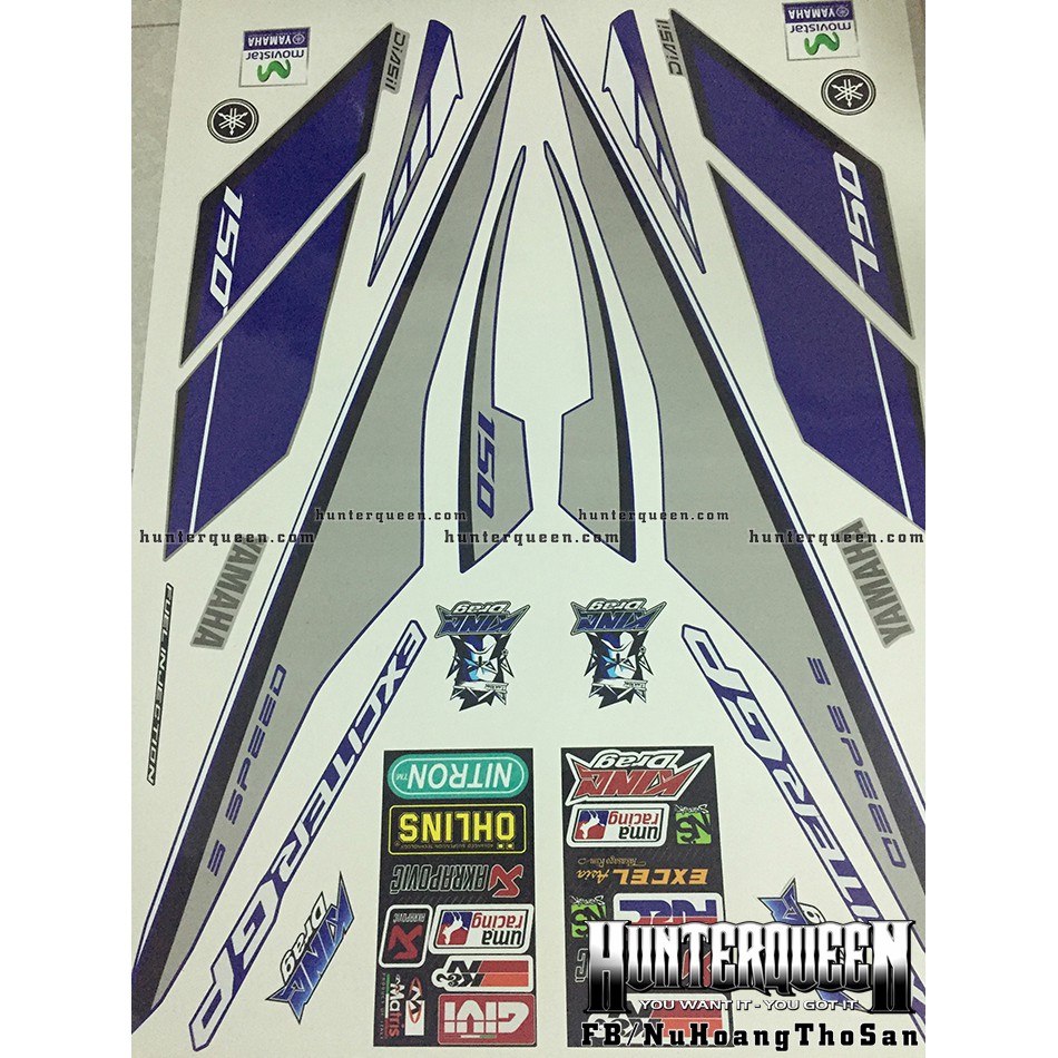 Tem Exciter 150. Tem rời mẫu zin GP đời 2015. Dán xe xanh bửng bạc. Xe màu khác vui lòng inbox