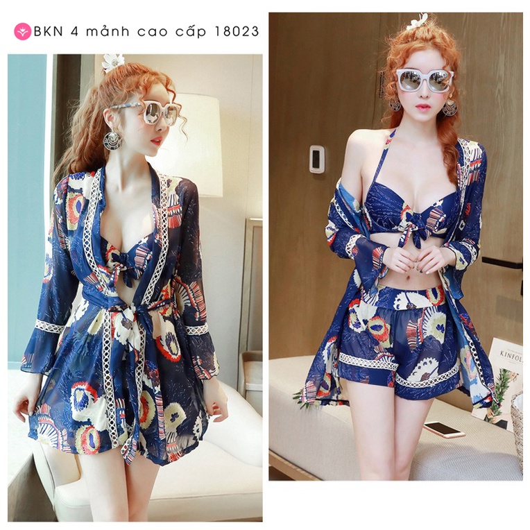 Bikini 4 mảnh cao cấp 18023 - LULIQUEEN - Đồ bơi đi biển kèm choàng Quyến rũ tinh tế hè 2022