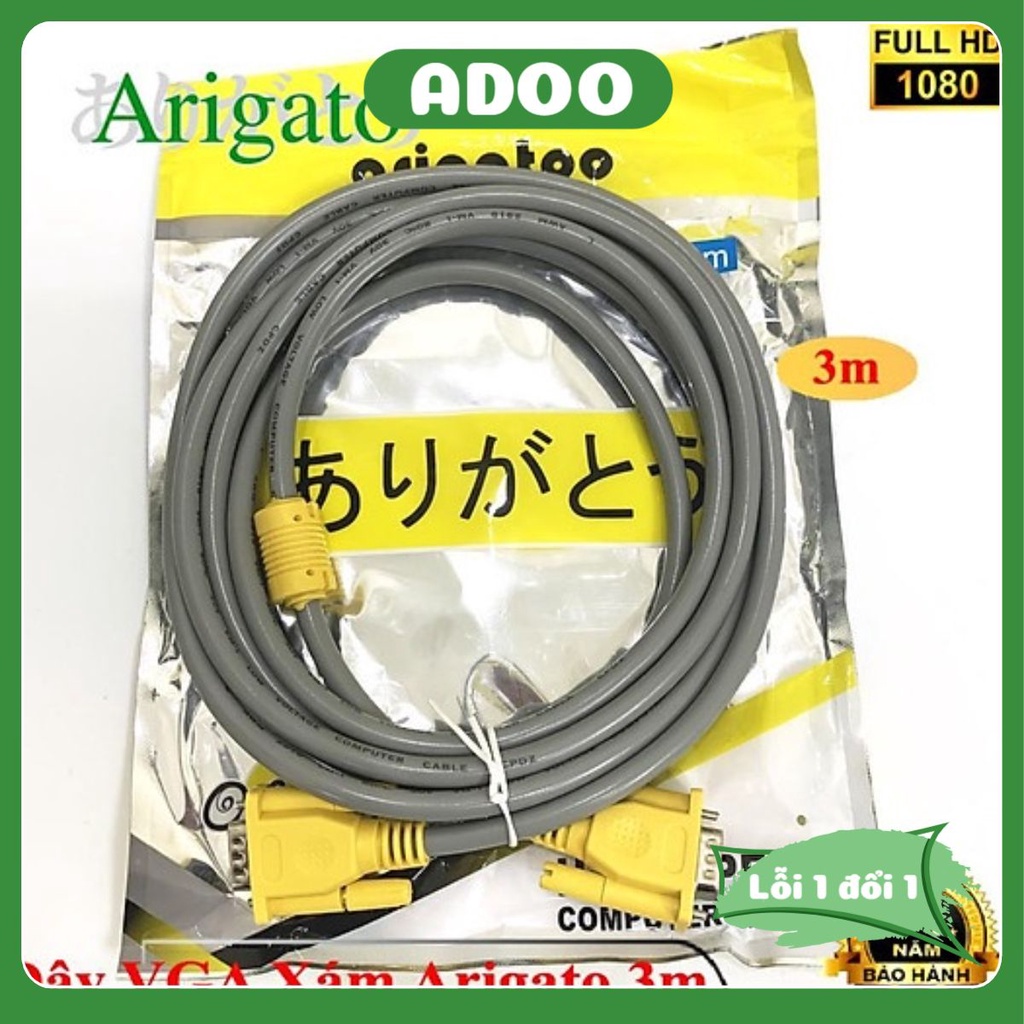 Dây VGA Arigato Xám dài 10M 15M 20M hàng xịn chống nhiễu cực tốt độ phân giải siêu nét giá rẻ bảo hành 3 tháng ADOO