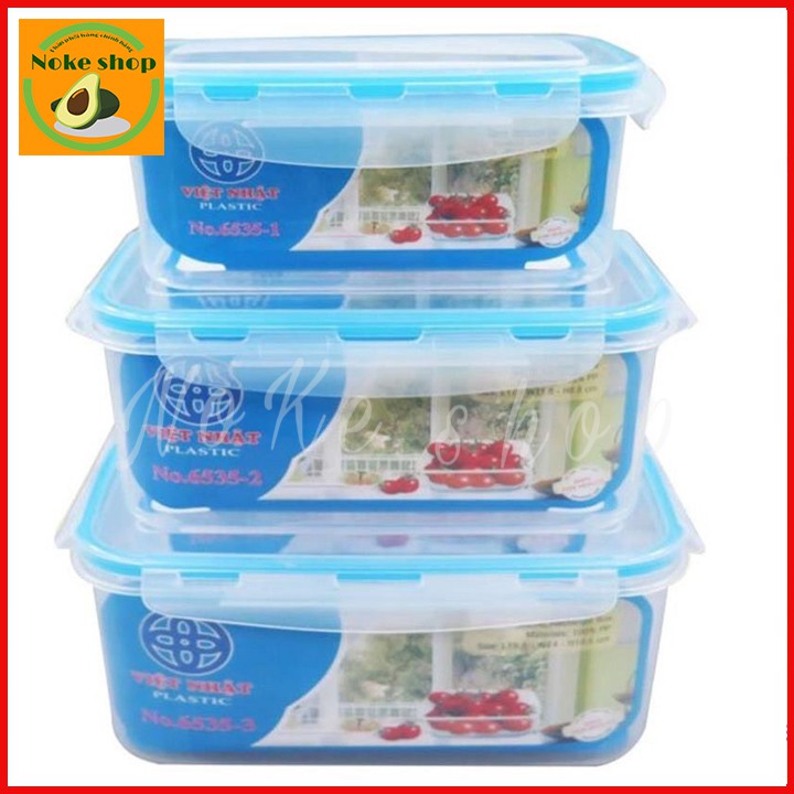 Bộ 3 hộp vuông đựng thực phẩm Việt Nhật - đồ dùng nhà bếp tiện lợi