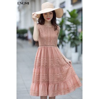 Váy nữ đẹp 💗FREESHIP💗 Váy ren hồng dáng xòe siêu xinh [dam nu thiet ke]