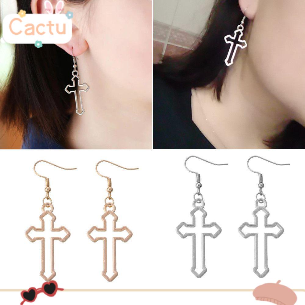 Bông Tai Dáng Dài Mặt Hình Thánh Giá Phong Cách Gothic Thời Trang Cho Nữ