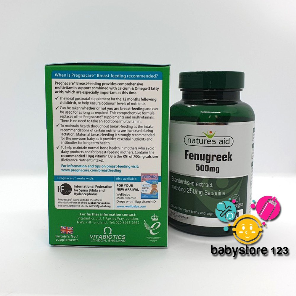 Combo Vitamin sau sinh Pregnacare breast feeding và cỏ Cà ri lợi sữa Fenugreek