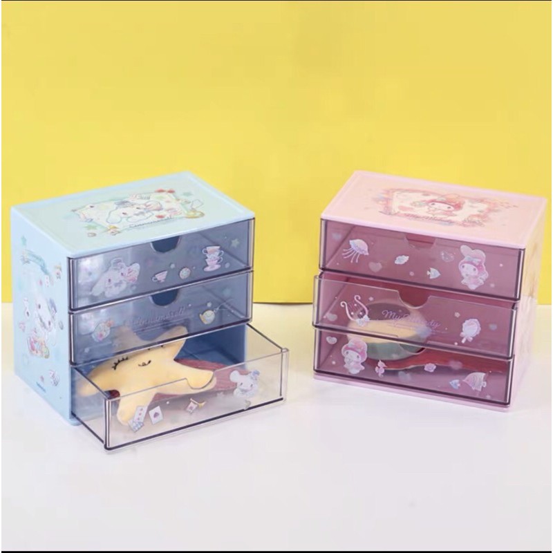 [Ảnh Thật]Tủ nhựa đựng đồ để bàn Sanrio Cinnamoroll Pompompurin My Melody - BST Sanrio Miniso