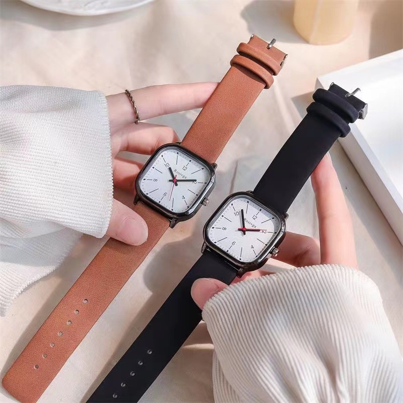 Đồng Hồ Đeo Tay Mặt Vuông Dây Da Chống Nước Thời Trang Cho Nam Nữ