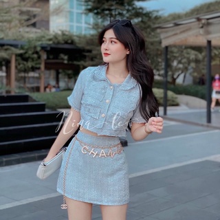 Set áo croptop dạ nút + chân váy