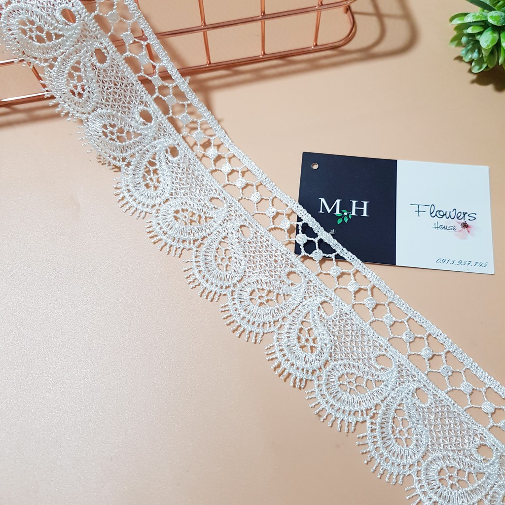 RC20 Cuộn 6 mét dây ren viền may đồ rộng 5cm ren chỉ trắng thêu cánh bướm Maihoaflower