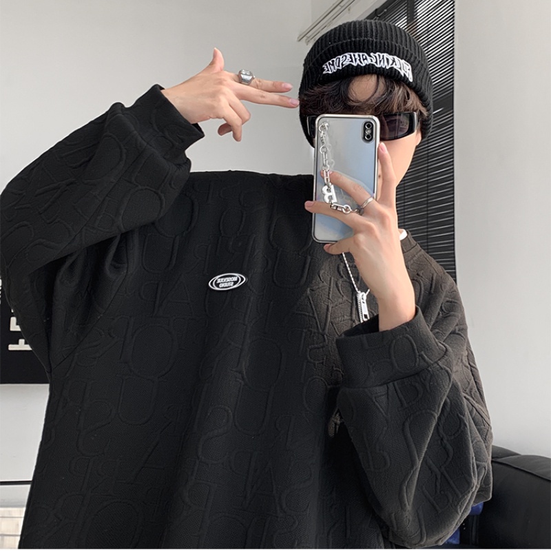 Áo sweater dài tay cổ tròn thêu chữ độc đáo dáng rộng phong cách nhật bản thời trang mùa thu cho nam size M-2XL Kem chống nắng tay áo mỏng