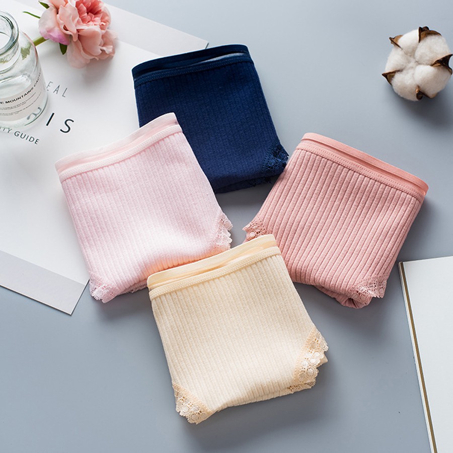 Combo 5 quần lót nữ gân tăm, 5 màu, chất liệu cotton thấm hút mồ hô