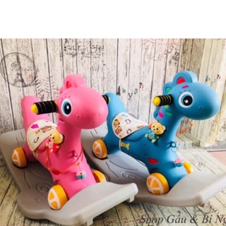 Ngựa bập bênh kèm bánh xe 🍩có nhạc và đèn làm xe chòi chân được
