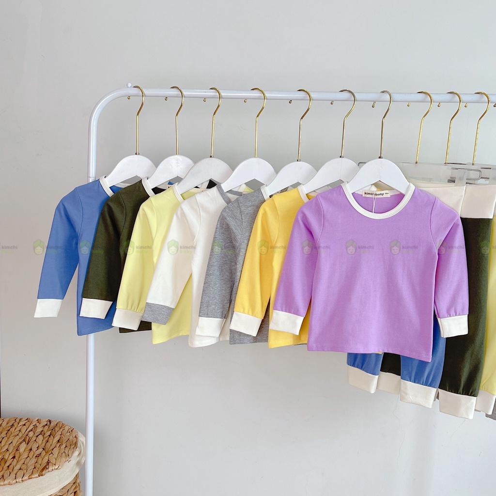 Bộ Dài Tay Cho Bé Trai, Bé Gái Vải Cotton KIMCHIBABY Cạp Cao Cổ Viền, Đồ Bộ Mặc Nhà Cho Bé MKMTD2237