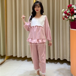 Đồ Bộ Medyla - Đồ bầu mặc nhà đũi hàn cúc full ngực Thu Đông mặc được sau sinh - DB131