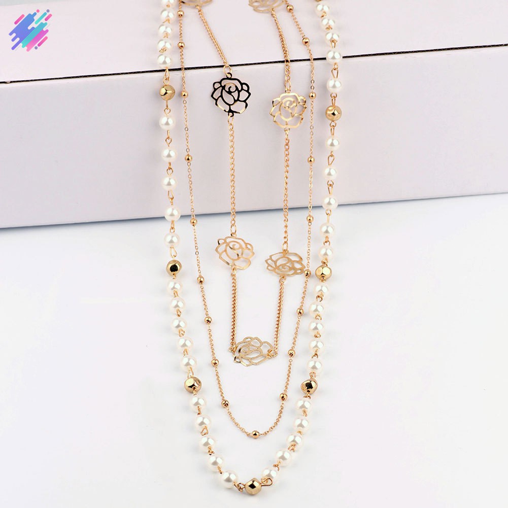 Dây chuyền dài nhiều tầng đính ngọc trai thời trang cho nữ