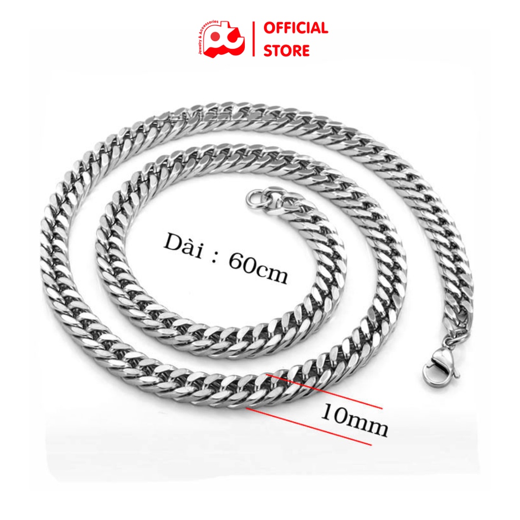Dây chuyền nam cao cấp thời trang đẹp titan thép không gỉ kiểu lặc đôi PT JEWELRY kích cỡ 10mm PTDCNA188