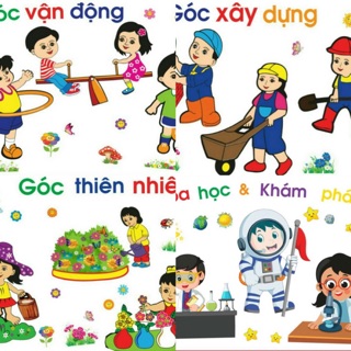 Combo 4 bộ tranh góc decal dán tường mầm non