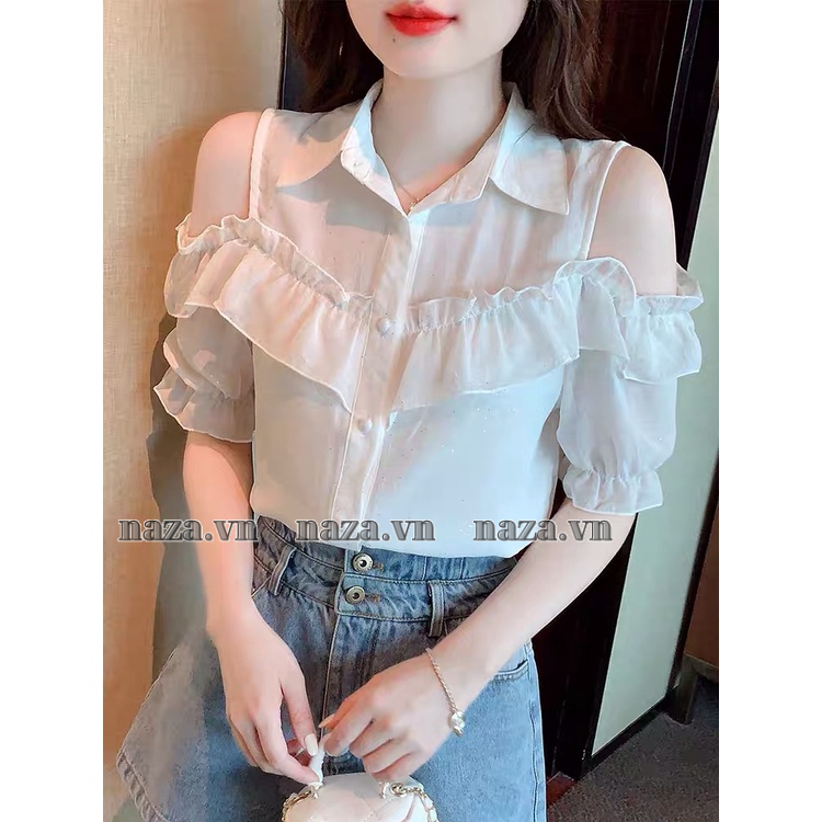 áo sơ mi tay ngắn tiểu thư bèo khoét vai