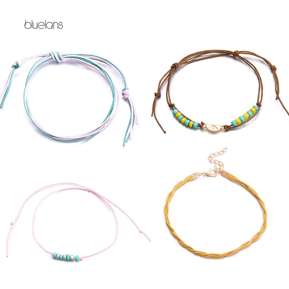 Bộ 4 Vòng Đeo Cổ Chân Nhiều Lớp Thời Trang