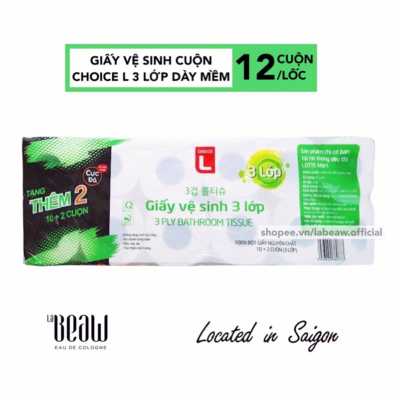 Giấy vệ sinh cực đã CHOICE L 12 cuộn x 3 lớp (10 cuộn tặng thêm 2 cuộn)