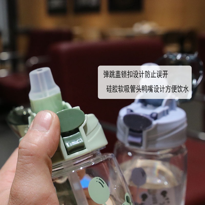 Bình Nước 550Ml Bằng Nhựa Chịu Nhiệt Chống Rơi Kèm Ống Hút Hình Mèo Hoạt Hình Dễ Thương Cho Bé