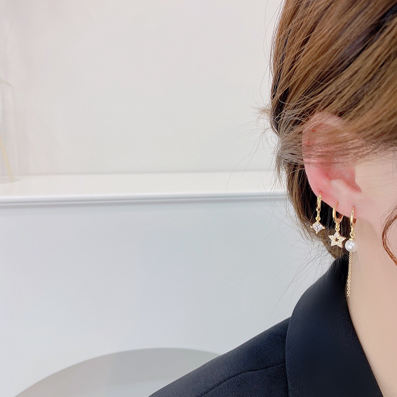 Set khuyên tai hình trăng sao đính đá zircon thời trang cho nữ
