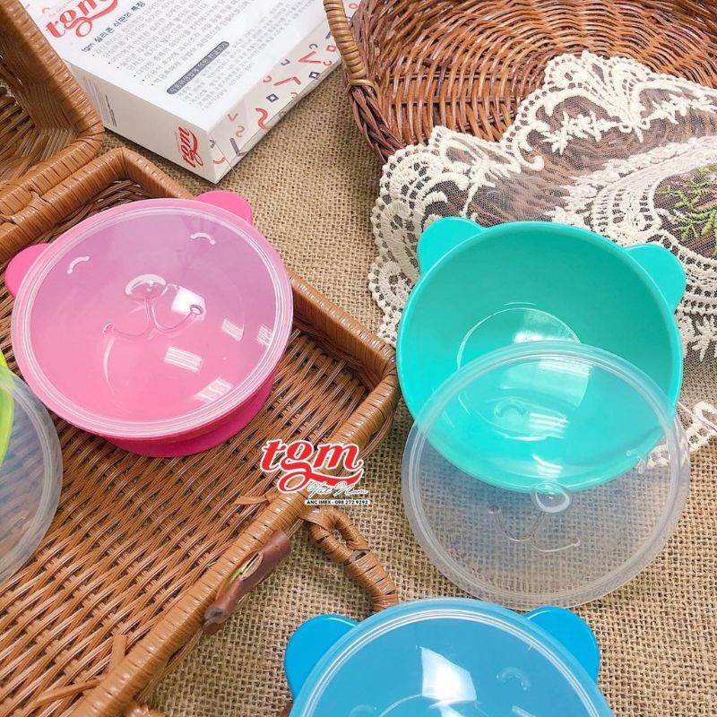 Bát ăn dặm có nắp Silicone hình gấu TGM Hàn Quốc chính hãng