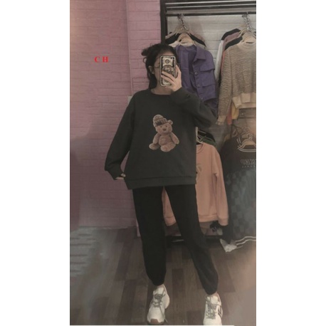 Bộ ngủ nữ Gấu Đội Mũ LenÁo SWEATER ấm áp, giữ nhiệt tốtbộ thu đông☘️Chất nỉ cotton☘️2 lớpUnisex mặc nhà nữ Kute