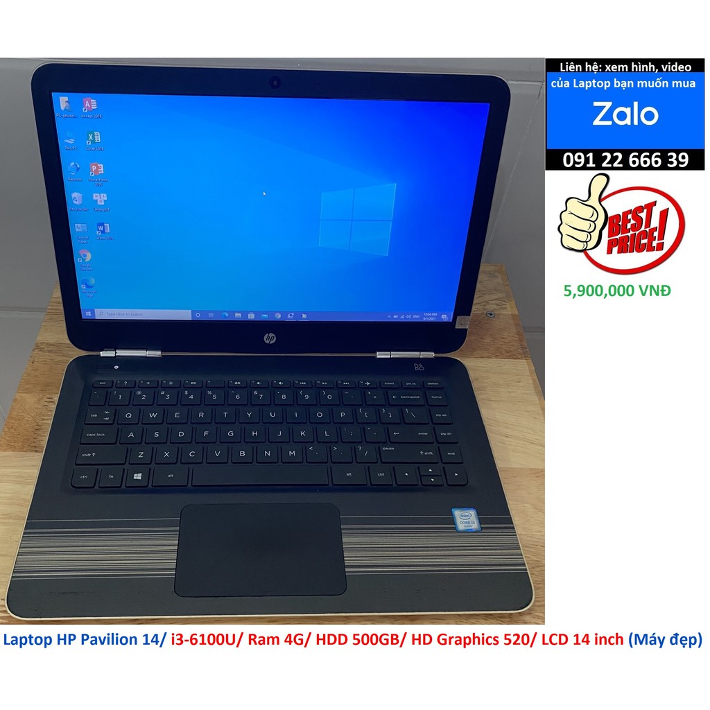 Laptop HP Pavilion 14/ i3-6100U/ Ram 4G/ HDD 500GB/ HD Graphics 520/ LCD 14 inch (Máy đẹp)