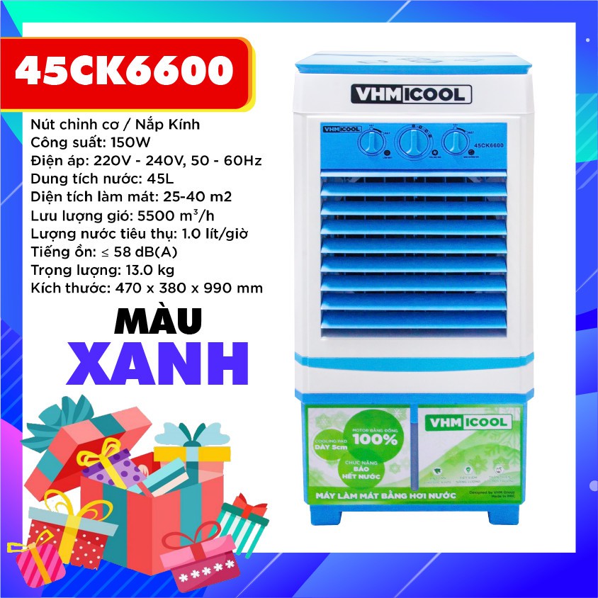 Máy Quạt Hơi Nước 45CK6550 Màu Xanh-Loại Cơ-Phiên bản 2021-Cam kết 100% động cơ đồng- Máy làm mát không khí