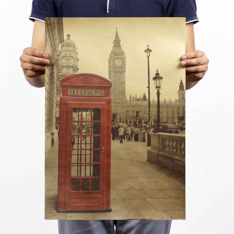 Tấm poster treo tường họa tiết boot điện thoại LonDon kích thước 51x35.5cm.