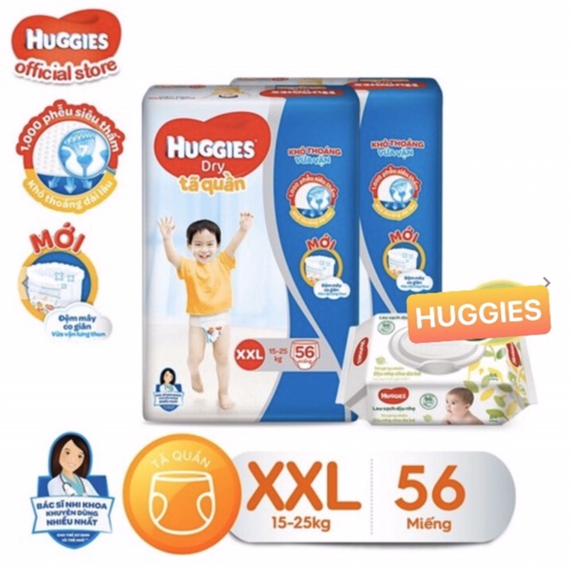 [Tặng khăn ướt] Bộ 2 gói tã quần Huggies M74-L68-XL62-XXL56 mới