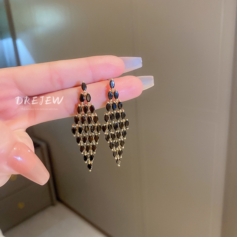 DREJEW Bông Tai Mạ Bạc Đính Đá Zircon Tua Rua Phong Cách Âu Mỹ Cao Cấp 1