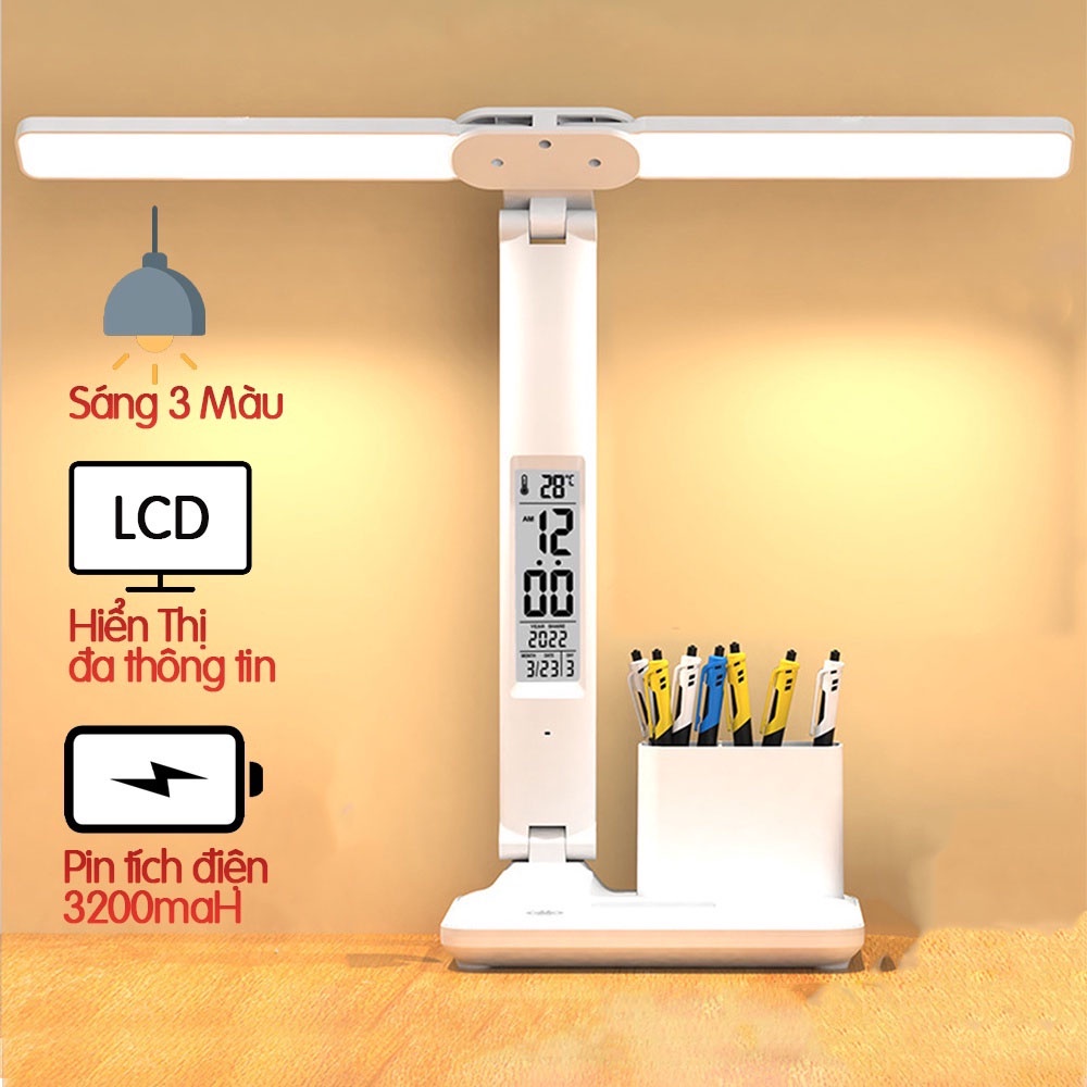 Đèn Ngủ Để Bàn 2 Đầu usb 180 Độ Tiện Dụng° Đèn Bàn 3 Màu Trong 1 Bảo Vệ Mắt Có Thể Sạc Lại