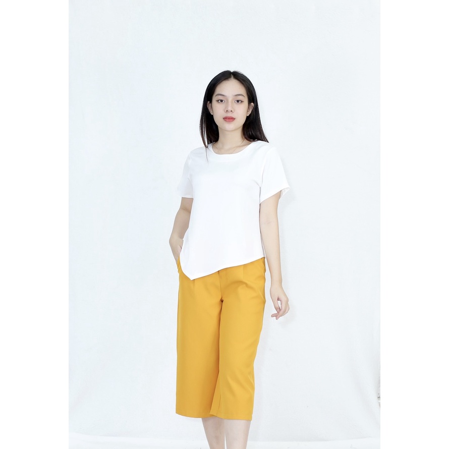 Bộ đồ lửng ÁO XÉO VẠT QUẦN TÂY LƯNG SAU CHUN (QUẦN VÀNG ÁO ĐEN và QUẦN VÀNG ÁO TRẮNG) - Quần vải mango áo vải lụa