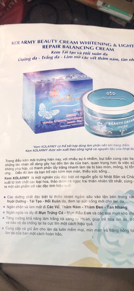 KEM KOLARMY 5IN1 TÁI TẠO HỒI XUÂN DA DƯỠNG TRẮNG DA CAO CẤP UV30 15GR