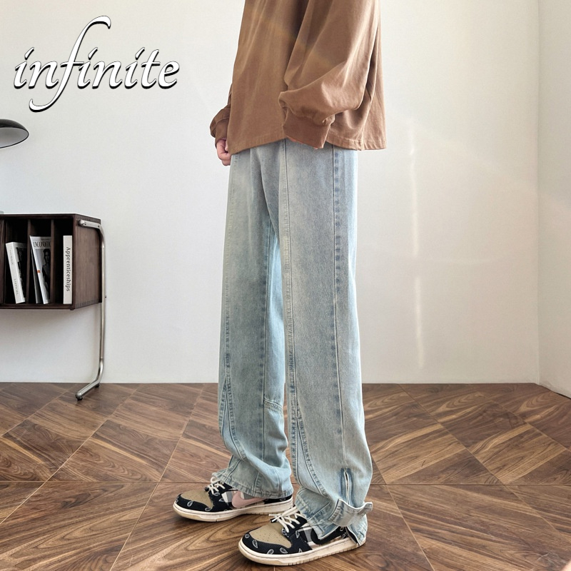 Quần Jean Dài Dáng Suông Rộng Xẻ Tà Có Khóa Kéo Thời Trang Cho Nam