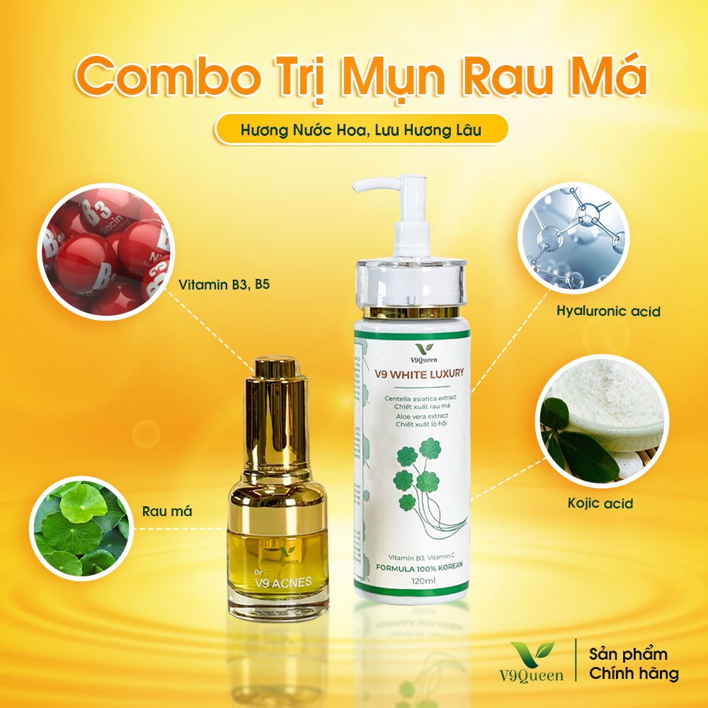 Combo Mụn, Serum Tri Mun + Sữa Rửa Mặt Trắng Da, Ngăn Ngừa Mụn-V9Queen