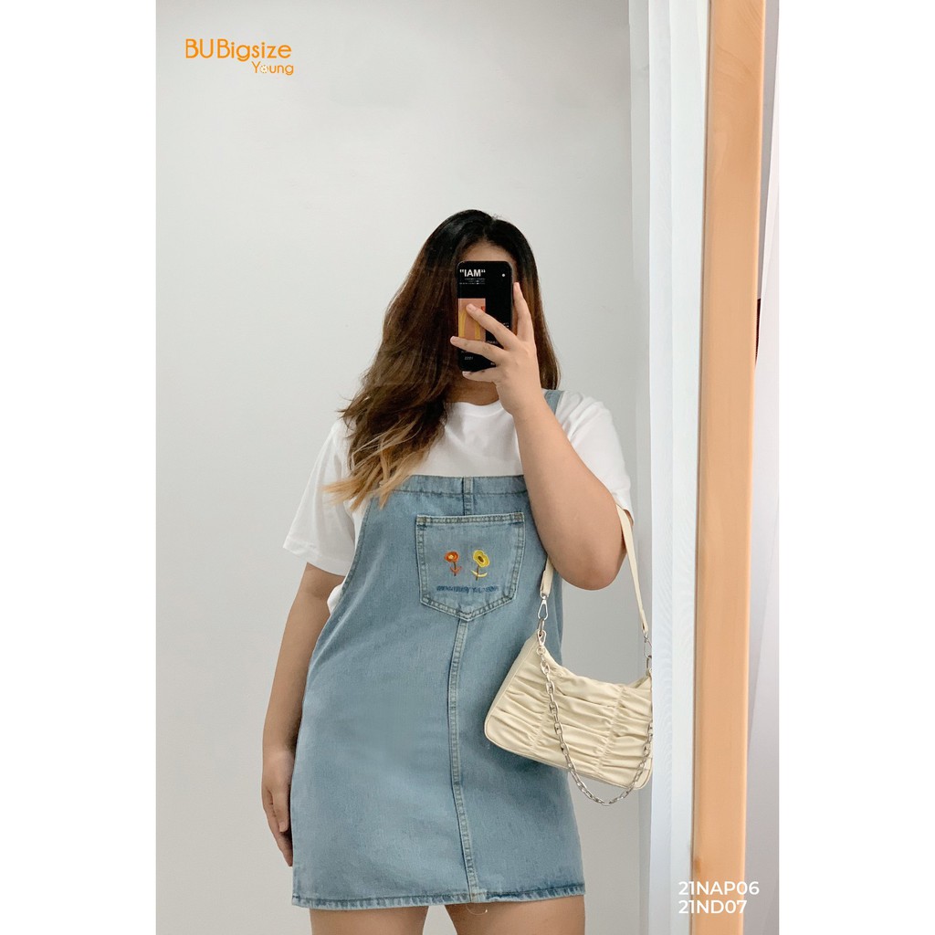 Yếm Jean thêu hoa túi ngực BIGSIZE (55kg đến 95kg) - 21ND07 - [BU Bigsize Young]