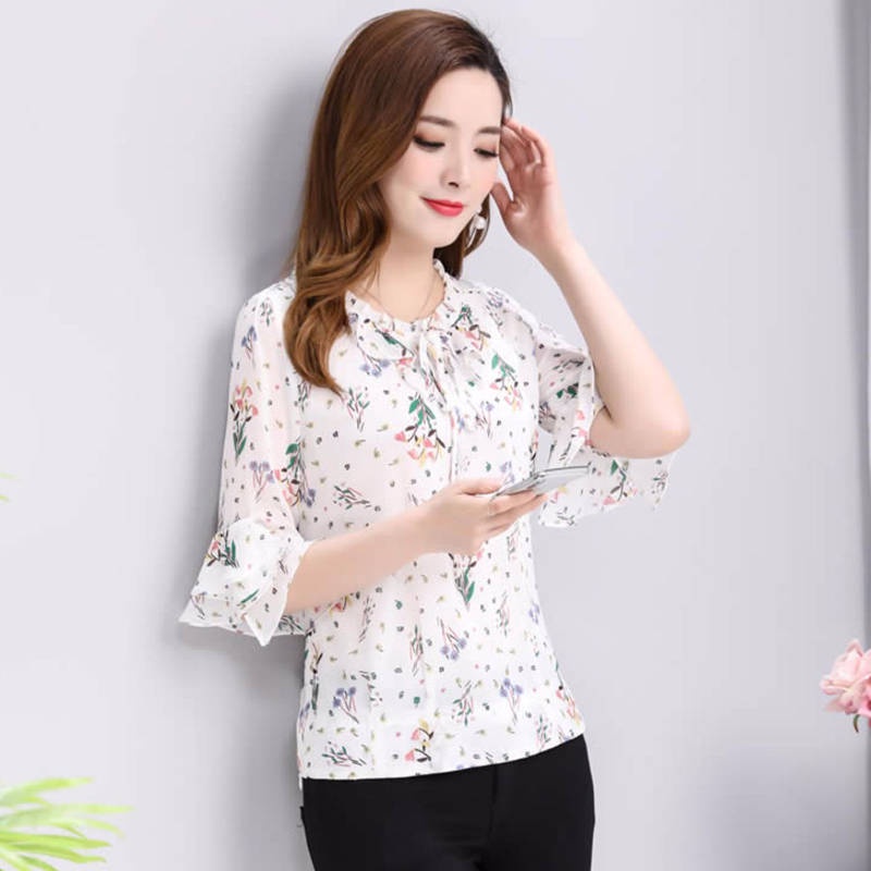 Áo Sơ Mi chiffon Tay Ngắn In Hoa Thời Trang Mùa Hè Cho Phụ Nữ Trung Niên